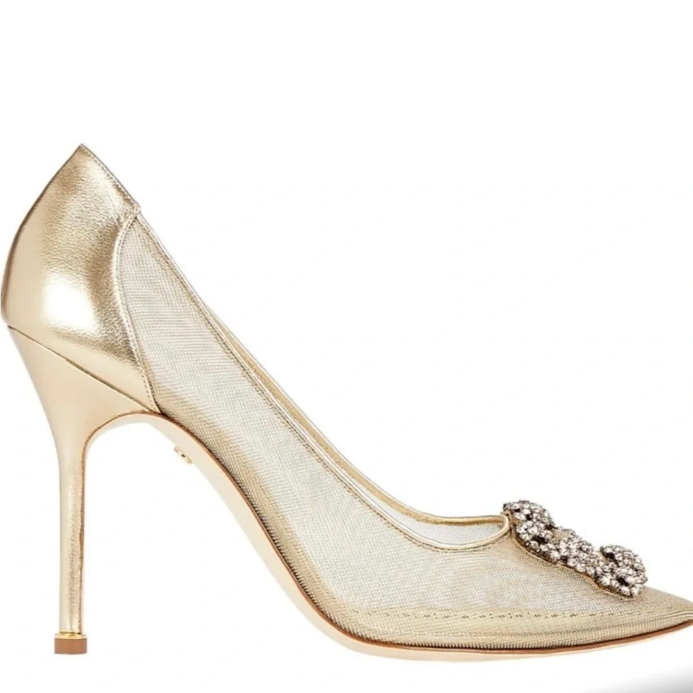 Manolo Blahnik Gold Embellished Heels - Picture 9 of 10